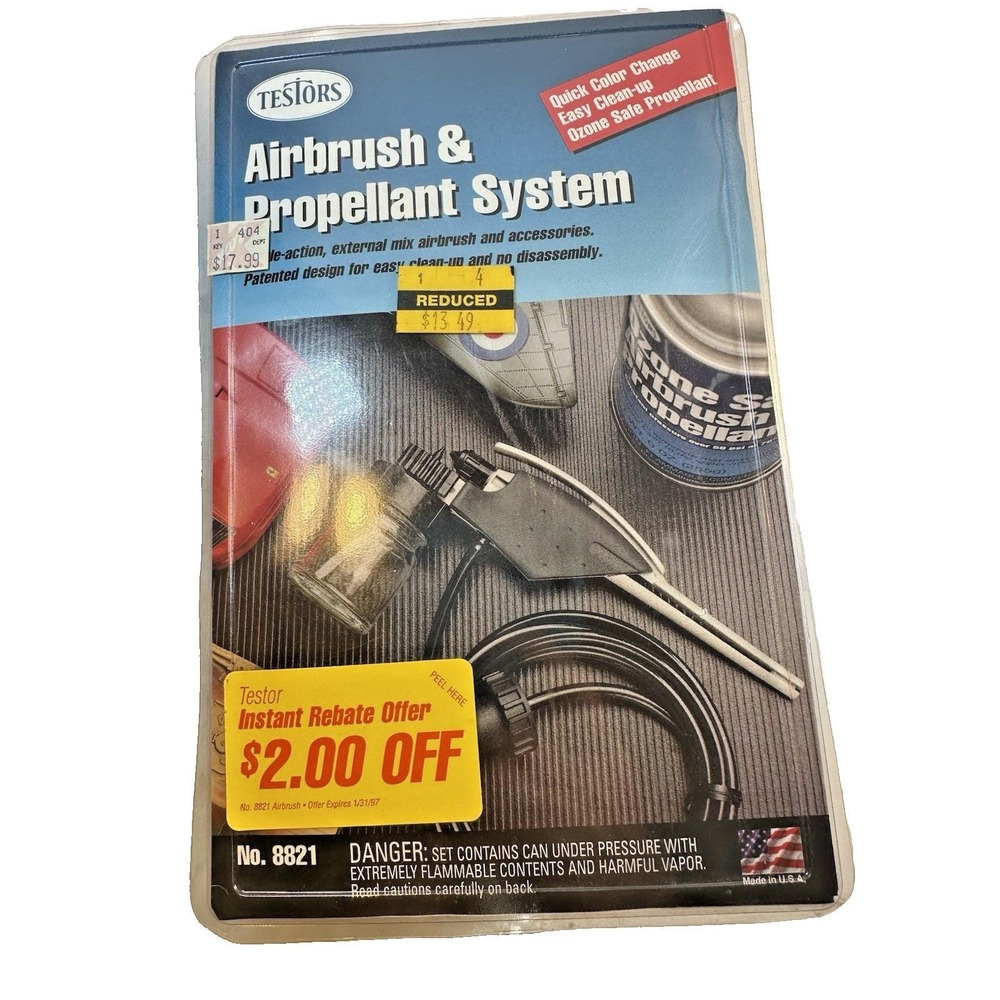 Vintage Testors Airbrush & Propellant Kit System No. 8821 -1997 Model USA Sealed